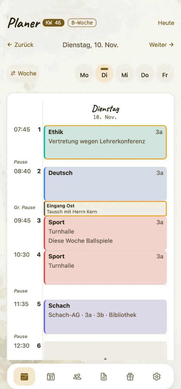 Derselbe Plan auf dem iPhone, ein Tag im Blick.